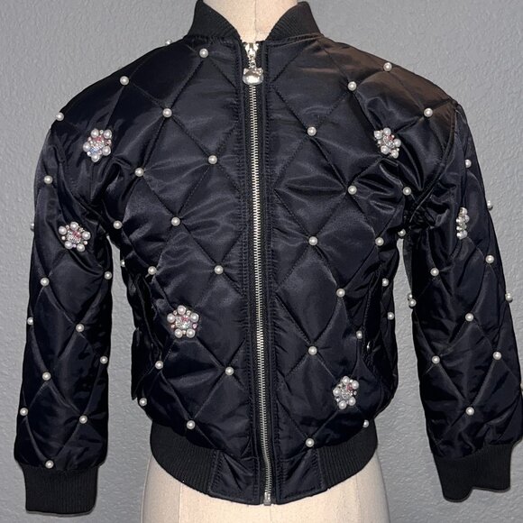 HELLO KITTY 50TH ANNIVERSARY FOREVER 21 BIJOU SATIN BOMBER JACKET NWOT GIRLS 7/8
